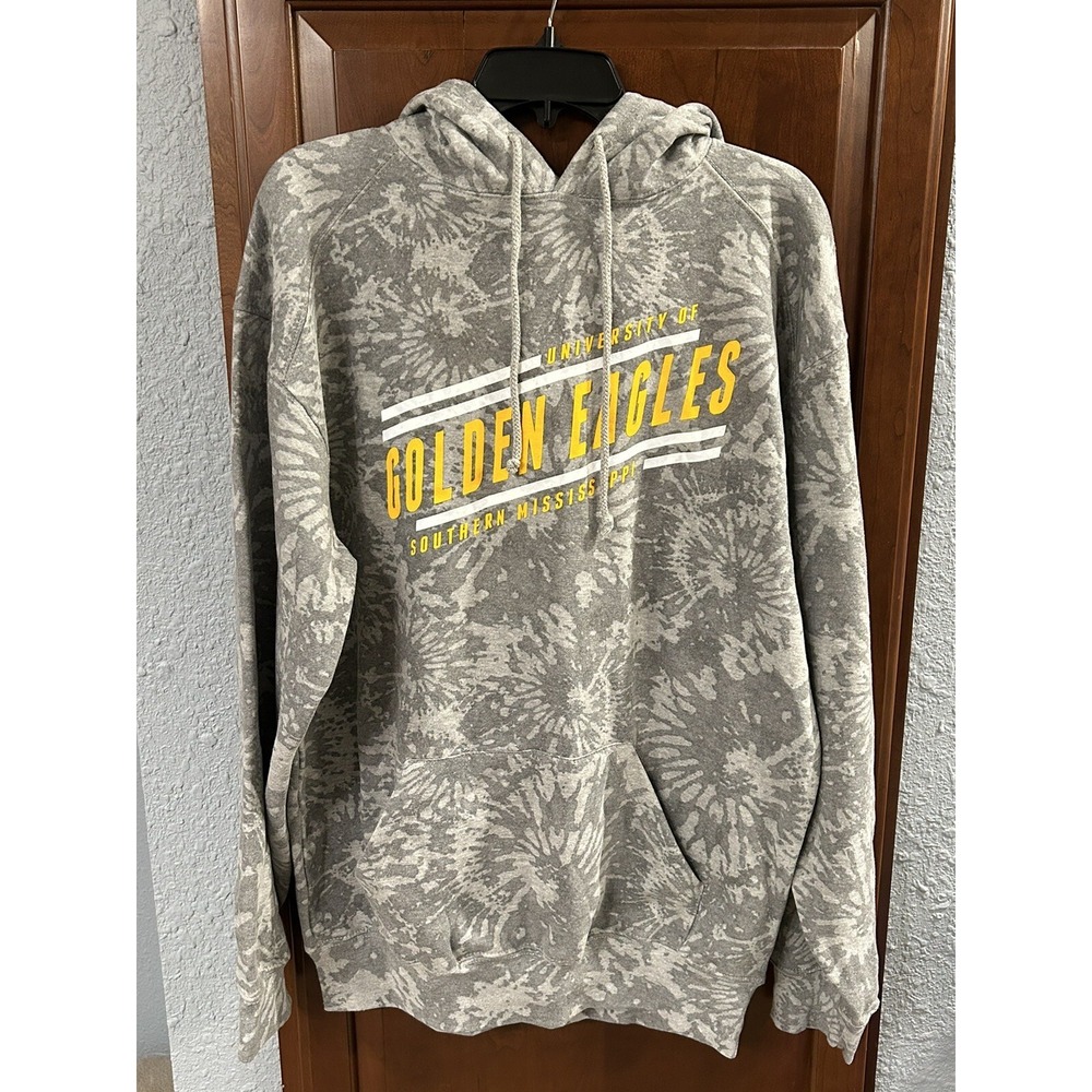 Southern Mississippi Adult Large Hoodie Golden Eagles Gray Tie-dye Design Unique